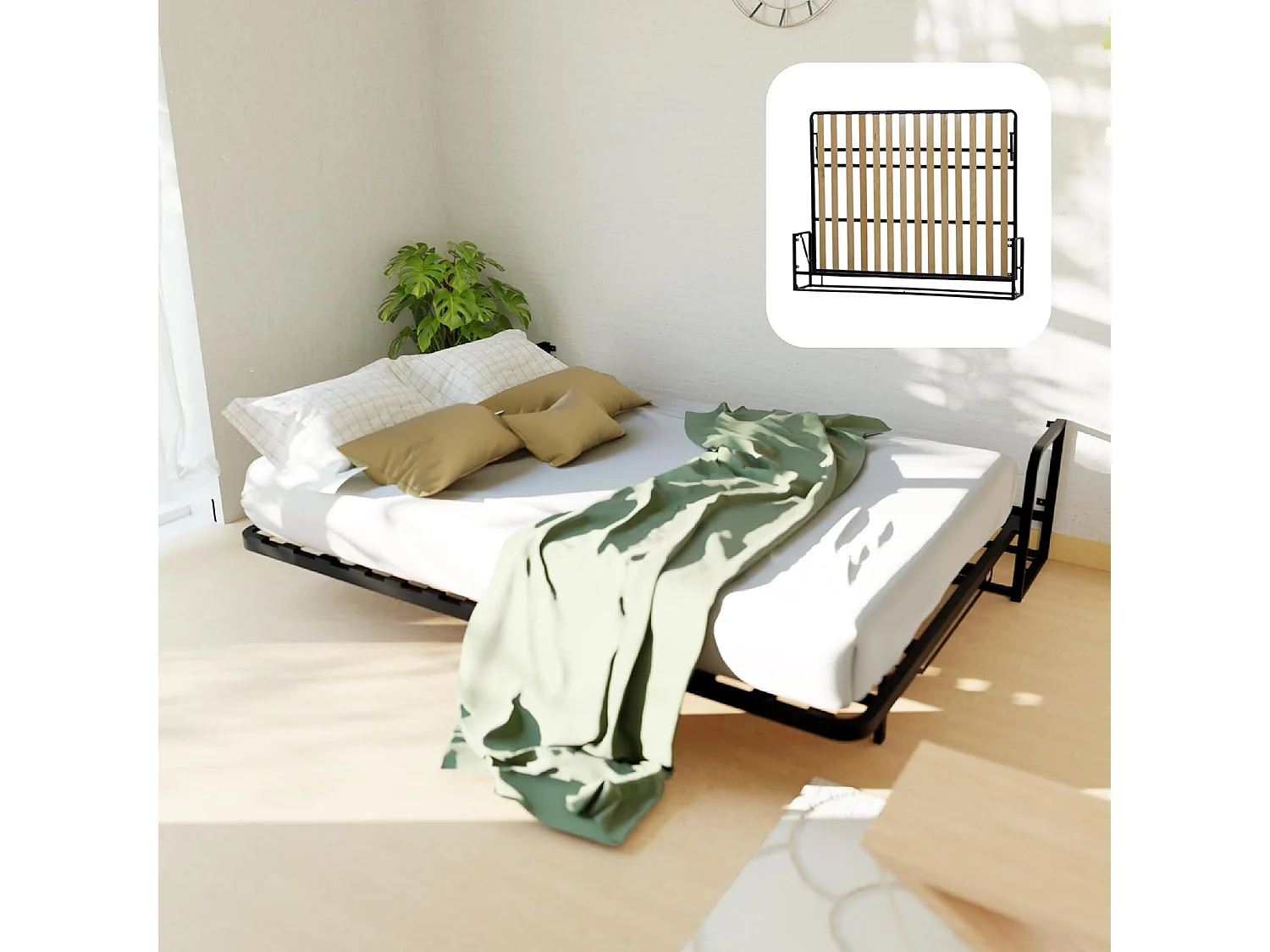 Wallbedking Wandbett 200x160 Horizontal Classic, Klappbett mit Gasdruckfeder