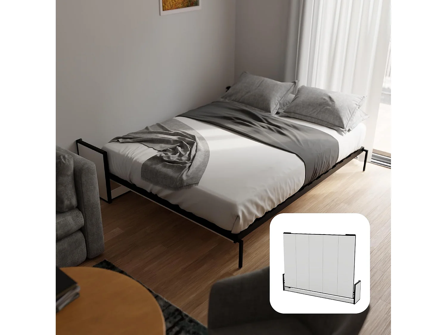 Wallbedking Wandbett 200x150 Horizontal Studio, Klappbett mit Gasdruckfeder