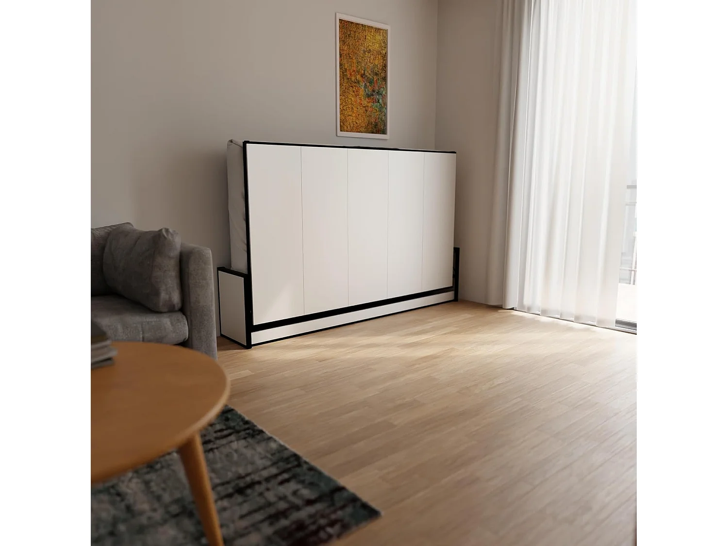 Wallbedking Wandbett 200x150 Horizontal Studio, Klappbett mit Gasdruckfeder