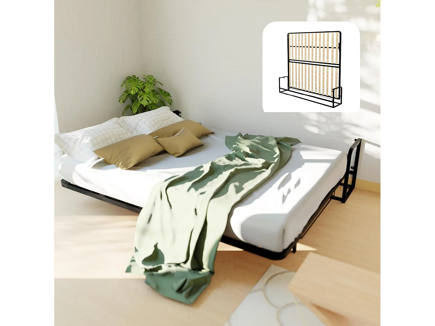 Wallbedking Wandbett 200x180 Horizontal Classic, Klappbett mit Gasdruckfeder