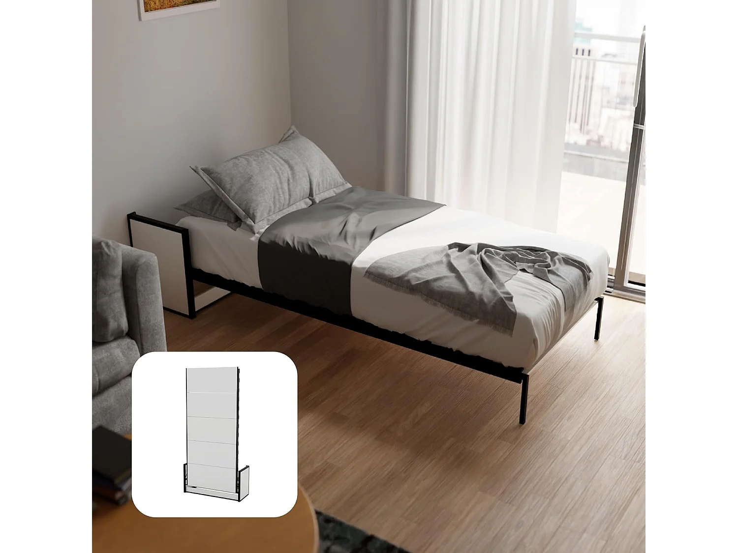 Wallbedking Wandbett 90x190 Vertikal Studio, Klappbett mit Gasdruckfeder