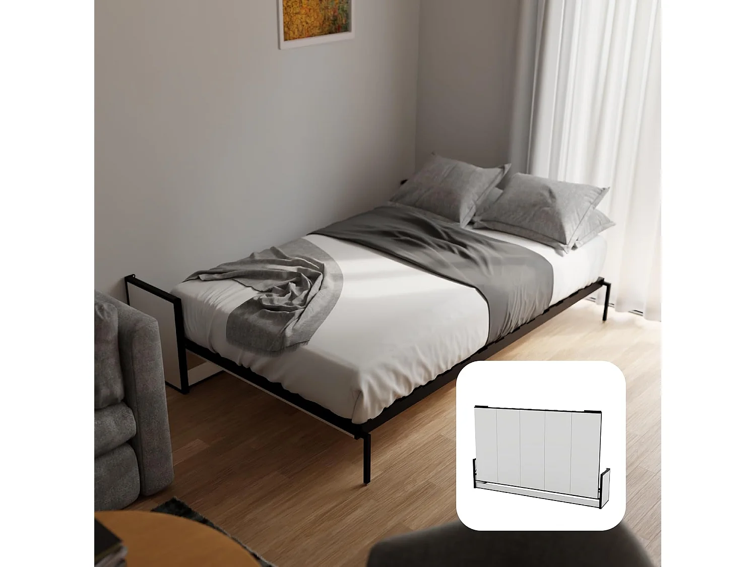 Wallbedking Wandbett 190x120 Horizontal Studio, Klappbett mit Gasdruckfeder