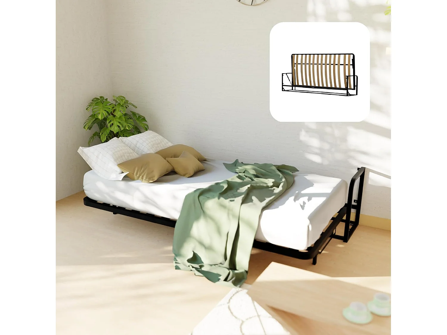 Wallbedking Wandbett 200x90 Horizontal Classic, Klappbett mit Gasdruckfeder