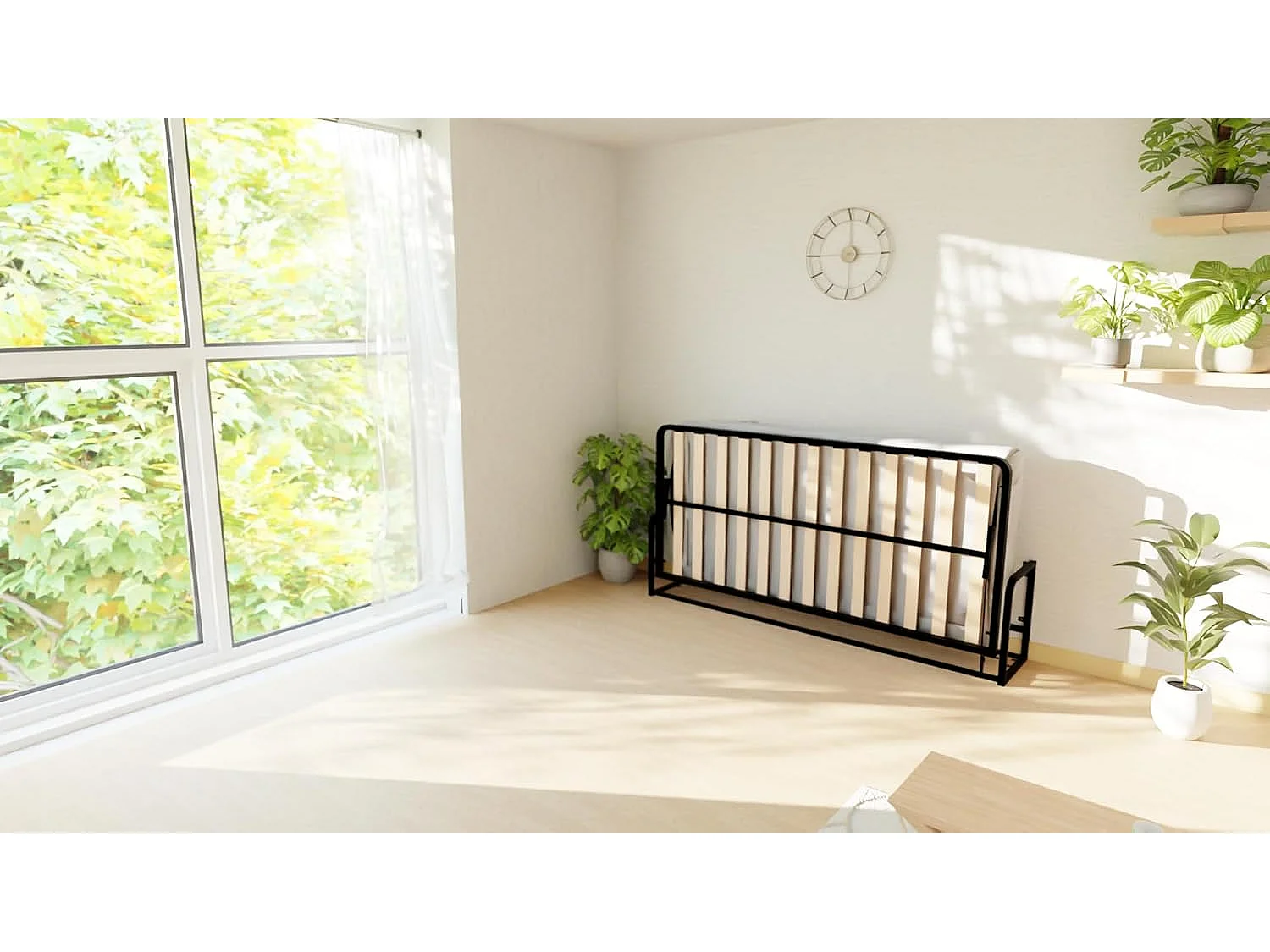 Wallbedking Wandbett 200x90 Horizontal Classic, Klappbett mit Gasdruckfeder