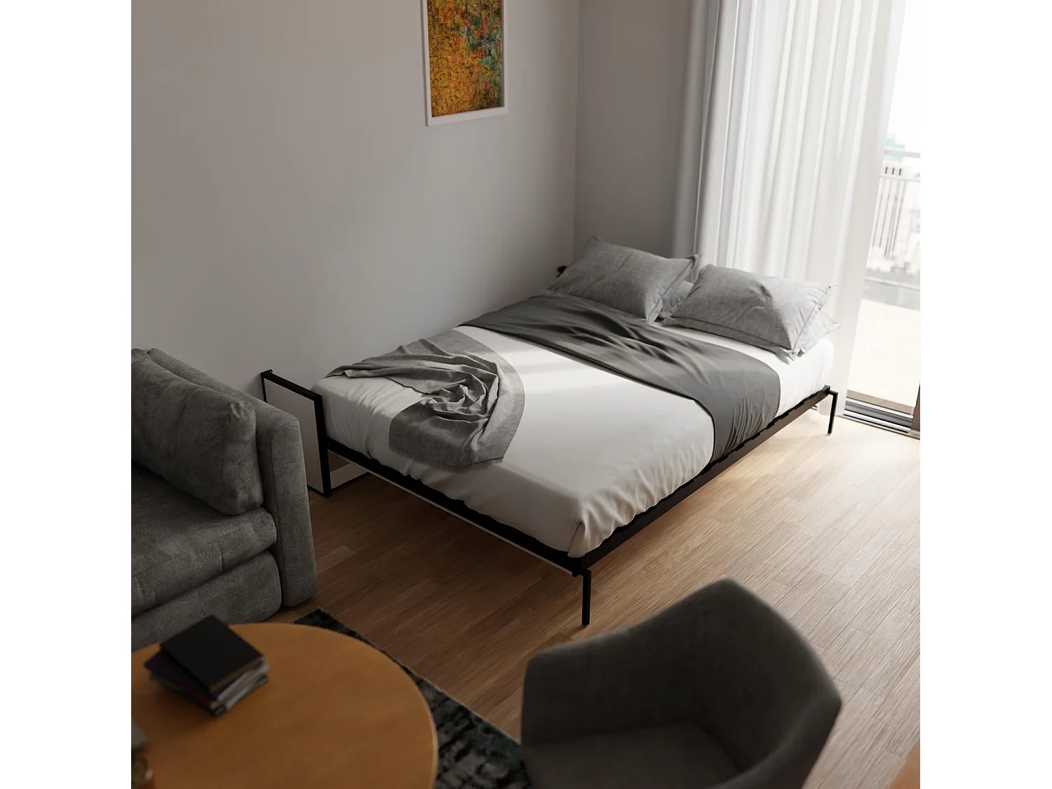 Wallbedking Wandbett 200x140 Horizontal Studio, Klappbett mit Gasdruckfeder