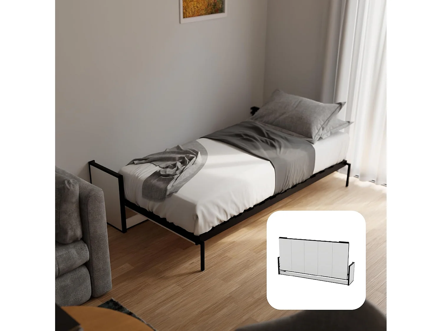 Wallbedking Wandbett 190x90 Horizontal Studio, Klappbett mit Gasdruckfeder