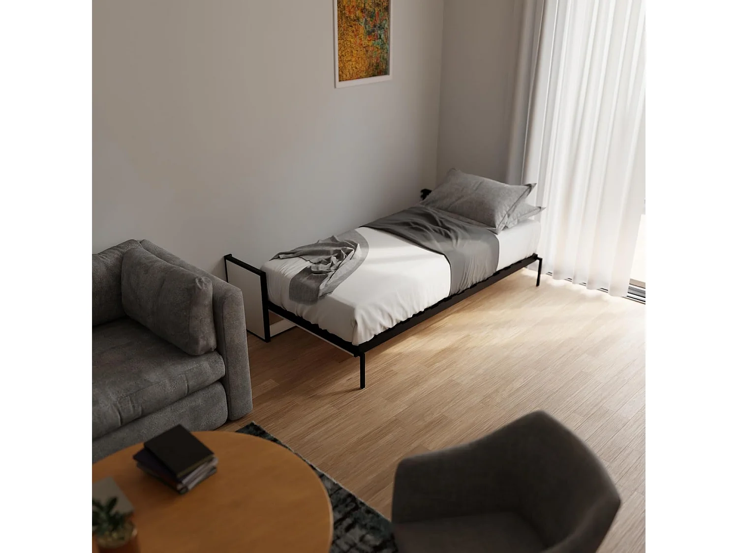 Wallbedking Wandbett 190x90 Horizontal Studio, Klappbett mit Gasdruckfeder