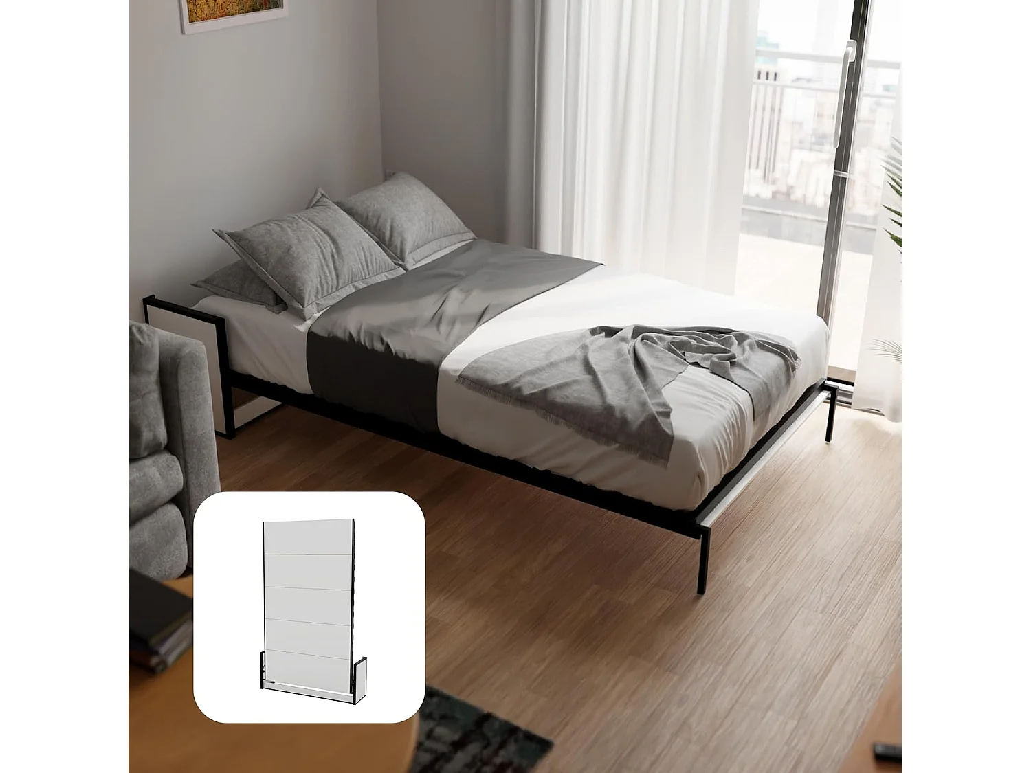 Wallbedking Wandbett 120x190 Vertikal Studio, Klappbett mit Gasdruckfeder