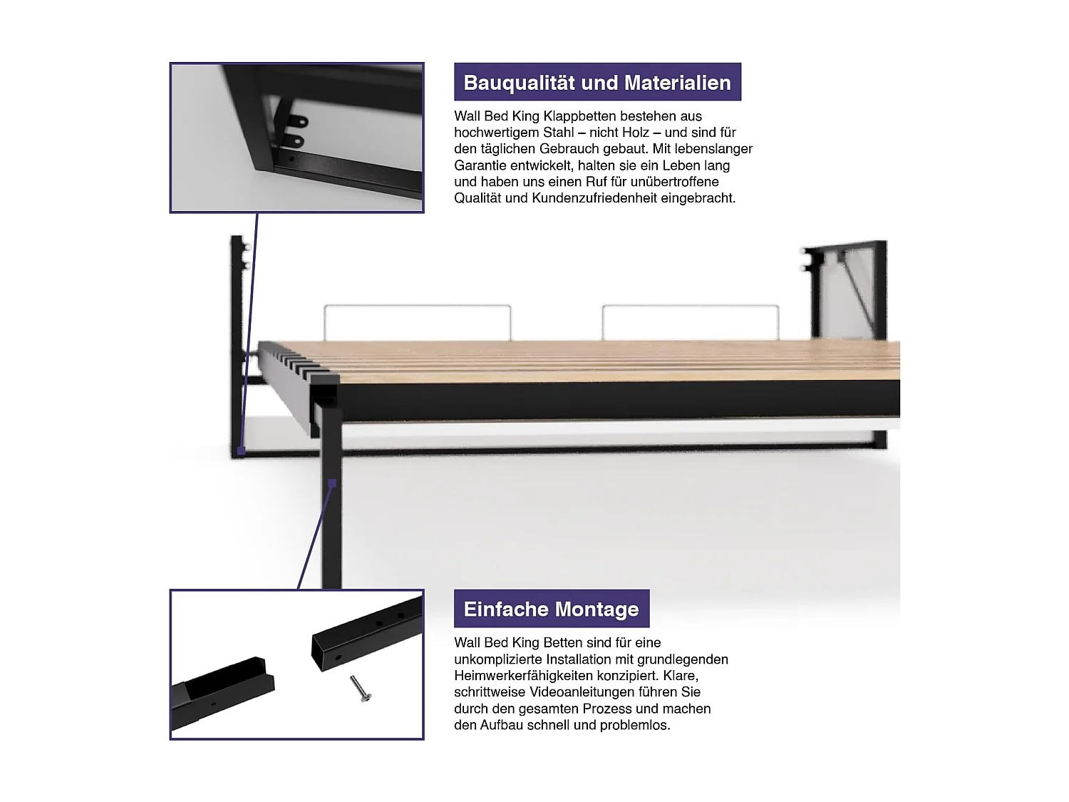 Wallbedking Wandbett 150x200 Vertikal Studio, Klappbett mit Gasdruckfeder