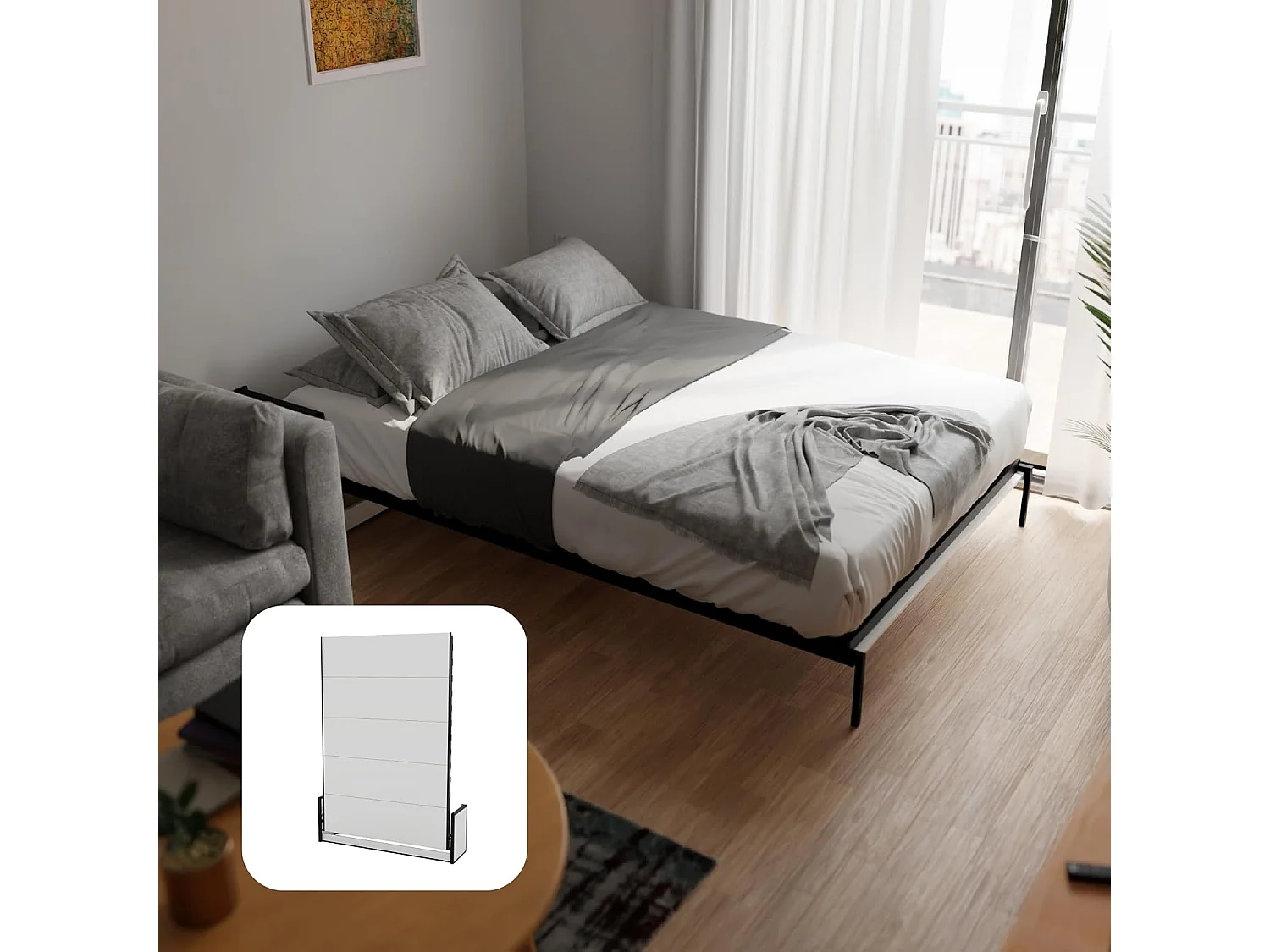 Wallbedking Wandbett 140x190 Vertikal Studio, Klappbett mit Gasdruckfeder