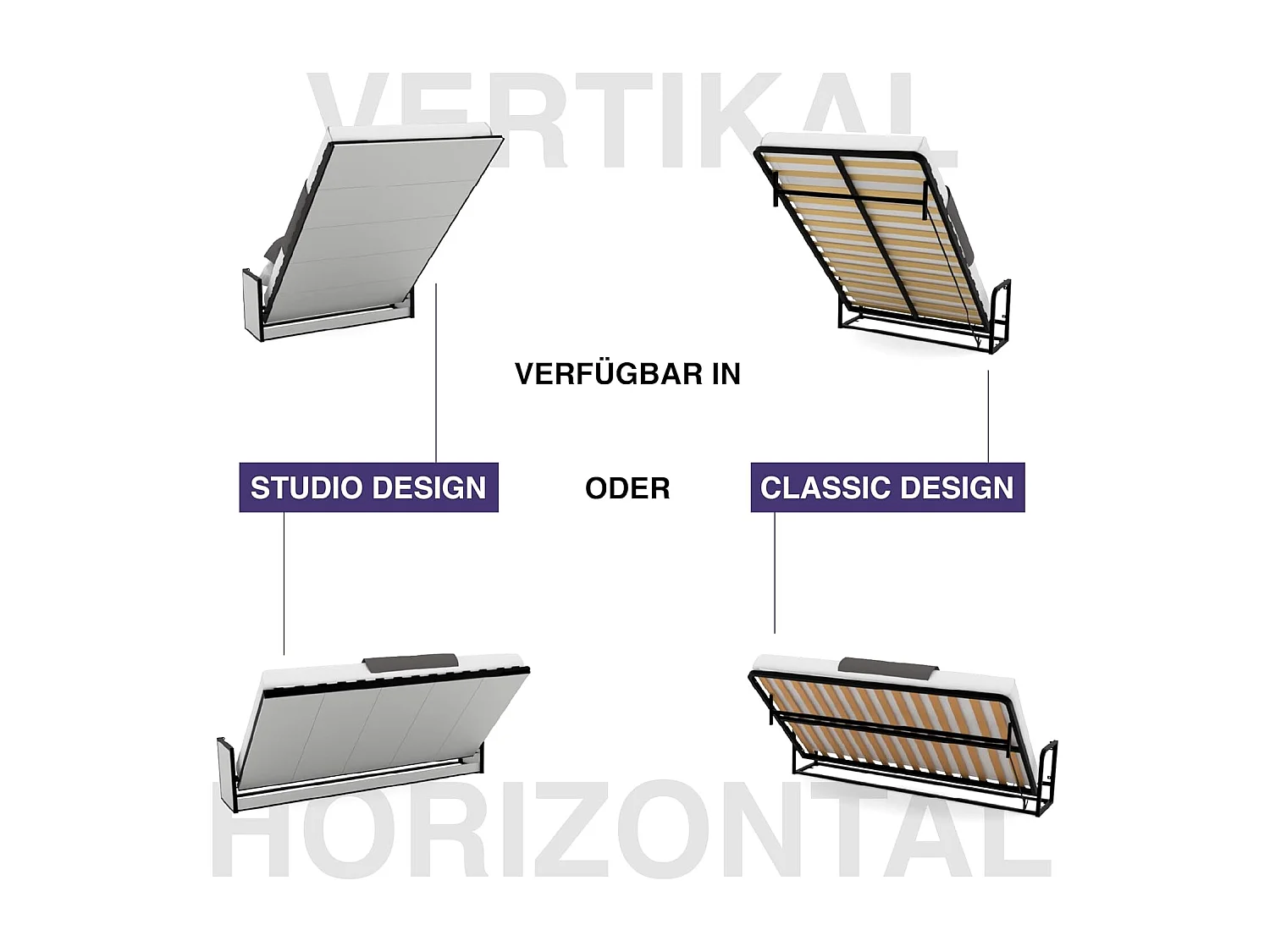 Wallbedking Wandbett 140x190 Vertikal Classic, Klappbett mit Gasdruckfeder