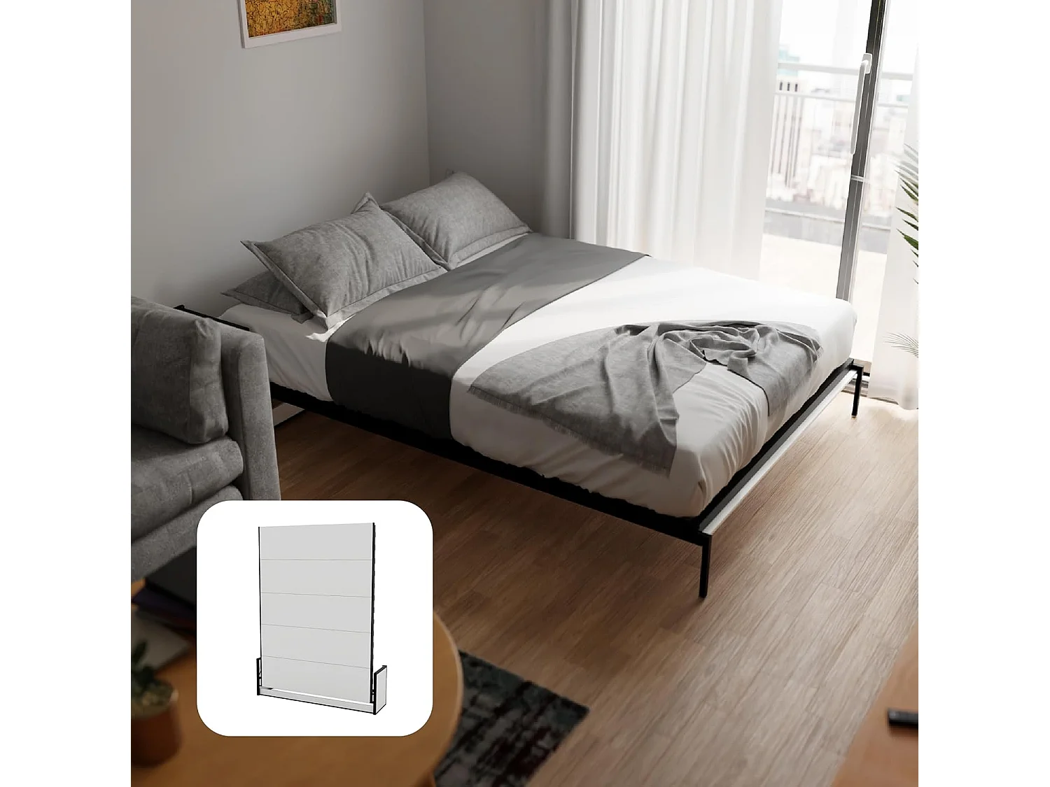 Wallbedking Wandbett 160x200 Vertikal Studio, Klappbett mit Gasdruckfeder