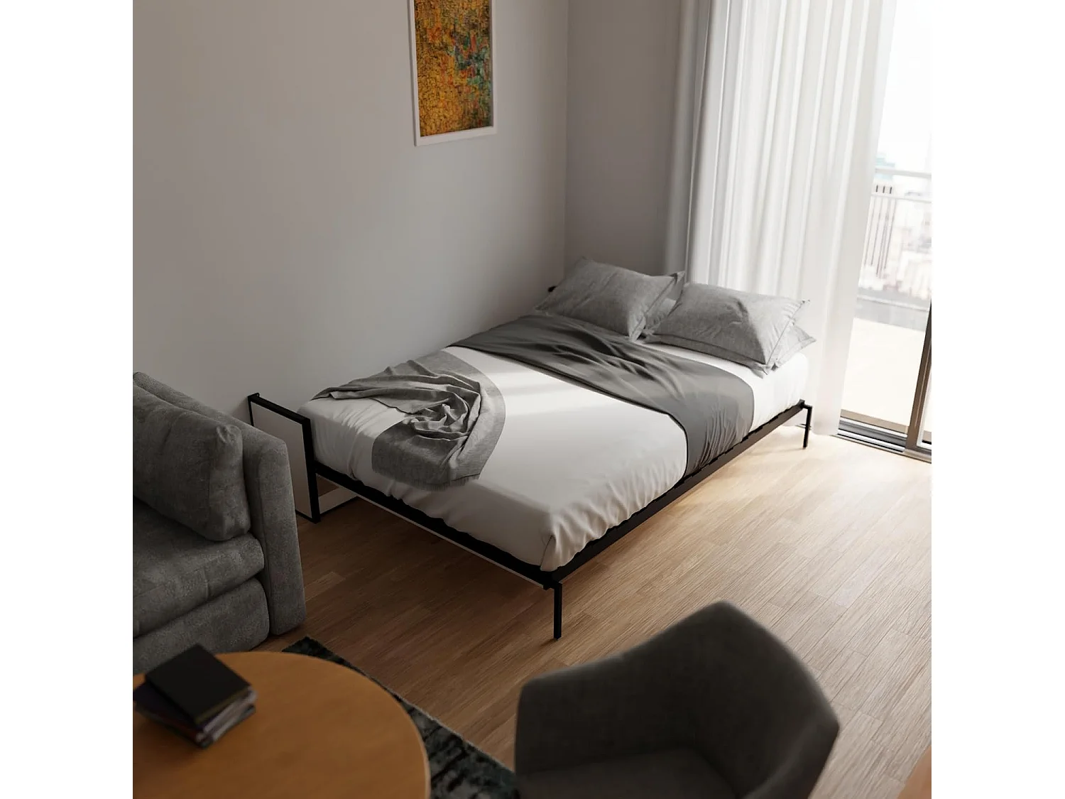 Wallbedking Wandbett 190x140 Horizontal Studio, Klappbett mit Gasdruckfeder