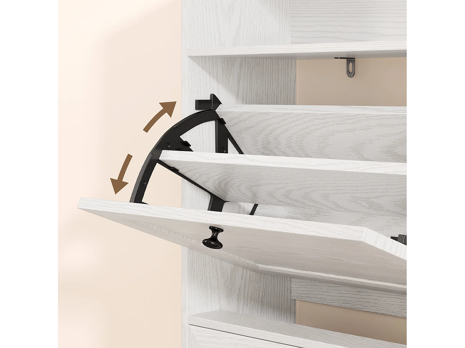 Bealife Meuble chaussures avec 4 abattants, 1 niche – 100x24x108 cm, Blanc - Étagères réglables en hauteur, peut contenir plusieurs paires de chaussures.