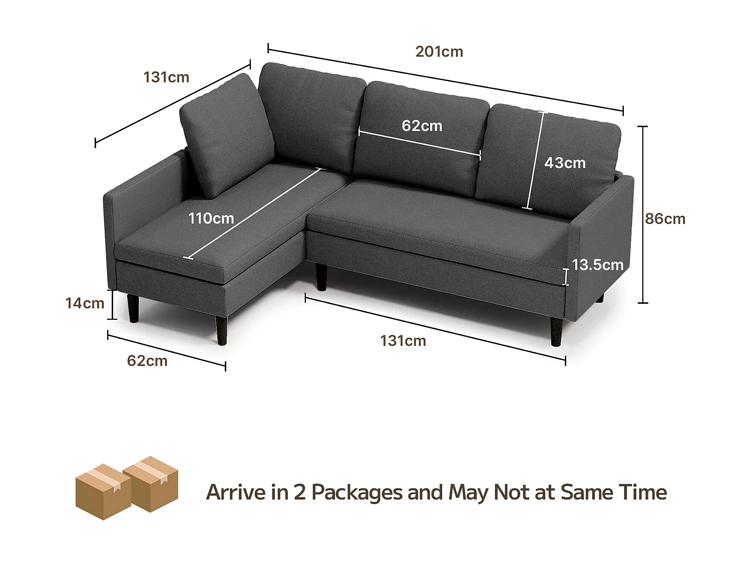 Bealife Canapé d’angle modulable 5 modes de combinaison, angle droit canapé convertible avec accoudoirs réglables - Gris anthracite