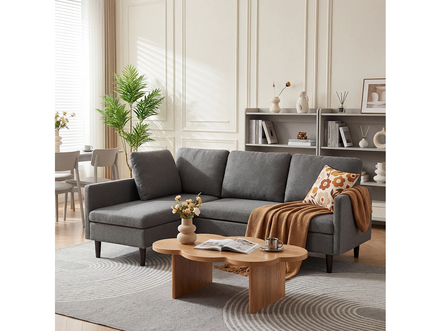 Bealife Canapé d’angle modulable 5 modes de combinaison, angle droit canapé convertible avec accoudoirs réglables - Gris anthracite