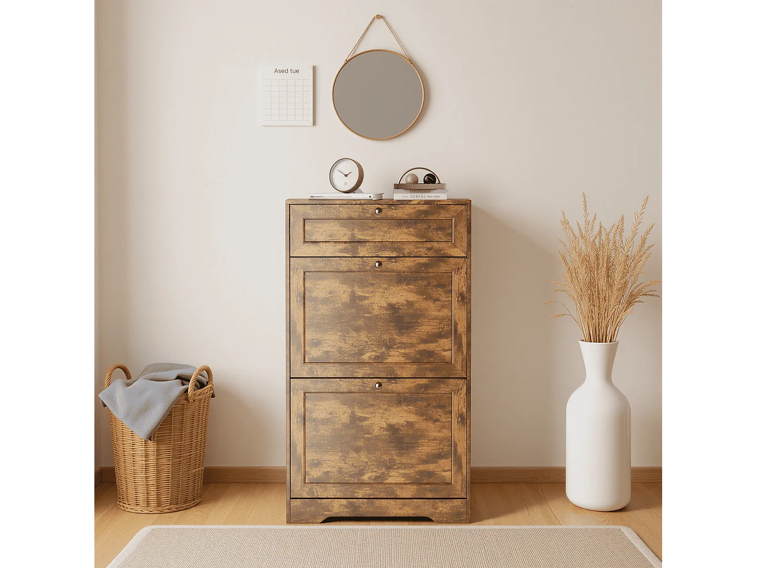 Bealife Meuble chaussures avec 2 abattants，1 tiroirs – 58x24x102 cm, Marron - Étagères réglables en hauteur, Rangement chaussures moderne et fonctionnel