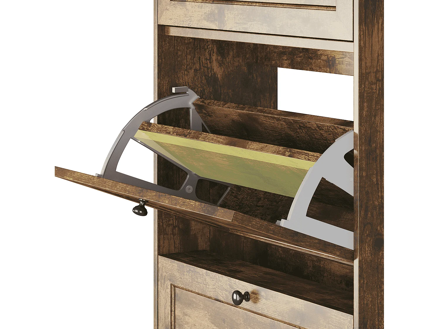 Bealife Meuble chaussures avec 2 abattants，1 tiroirs – 58x24x102 cm, Marron - Étagères réglables en hauteur, Rangement chaussures moderne et fonctionnel