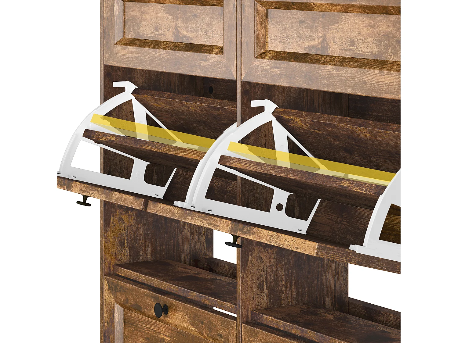 Bealife Meuble chaussures avec 4 abattants，2 tiroirs – 95x24x102 cm, Marron - Étagères réglables en hauteur,  Meuble chaussures spacieux et fonctionnel