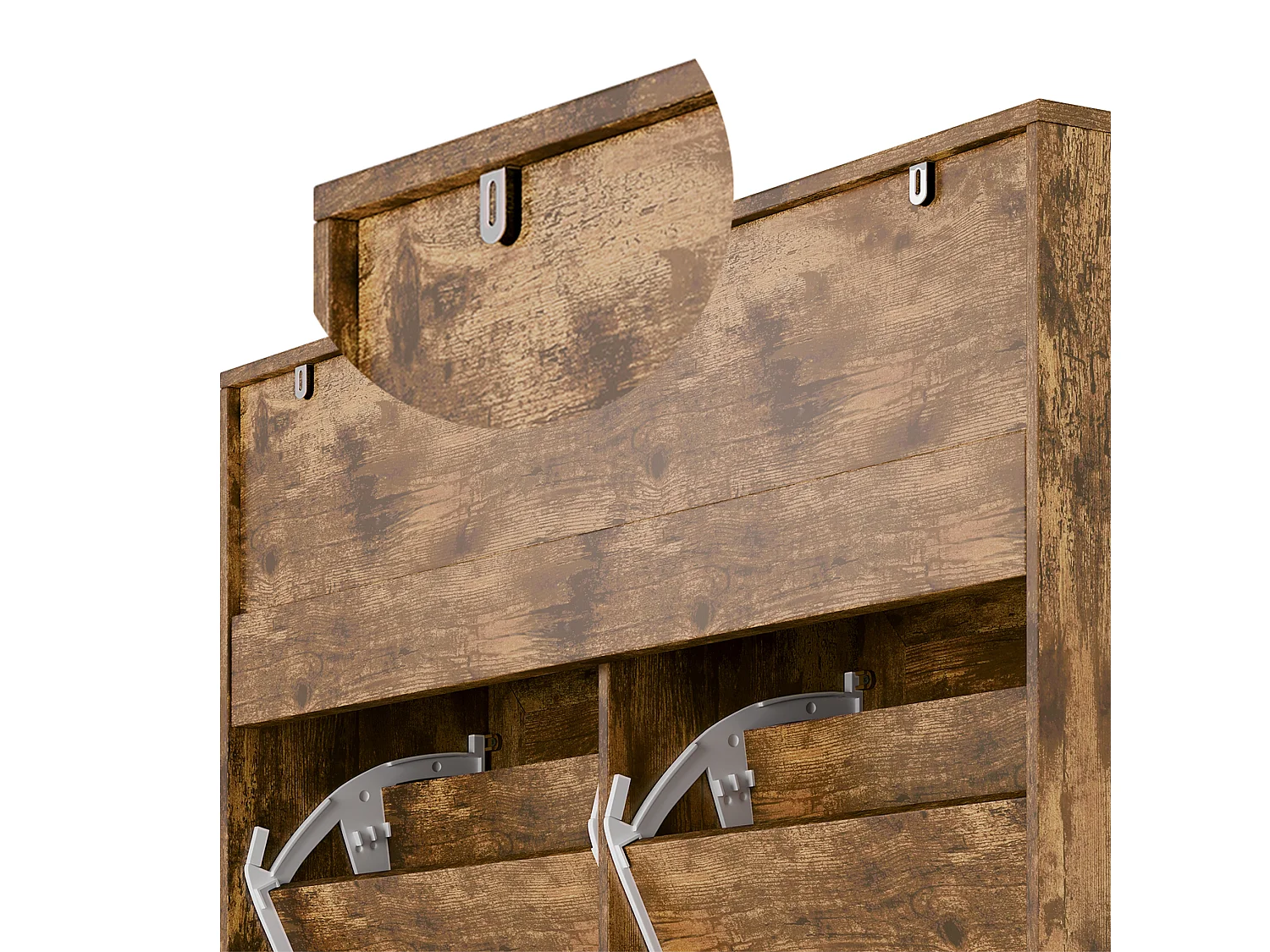 Bealife Meuble chaussures avec 4 abattants，2 tiroirs – 95x24x102 cm, Marron - Étagères réglables en hauteur,  Meuble chaussures spacieux et fonctionnel