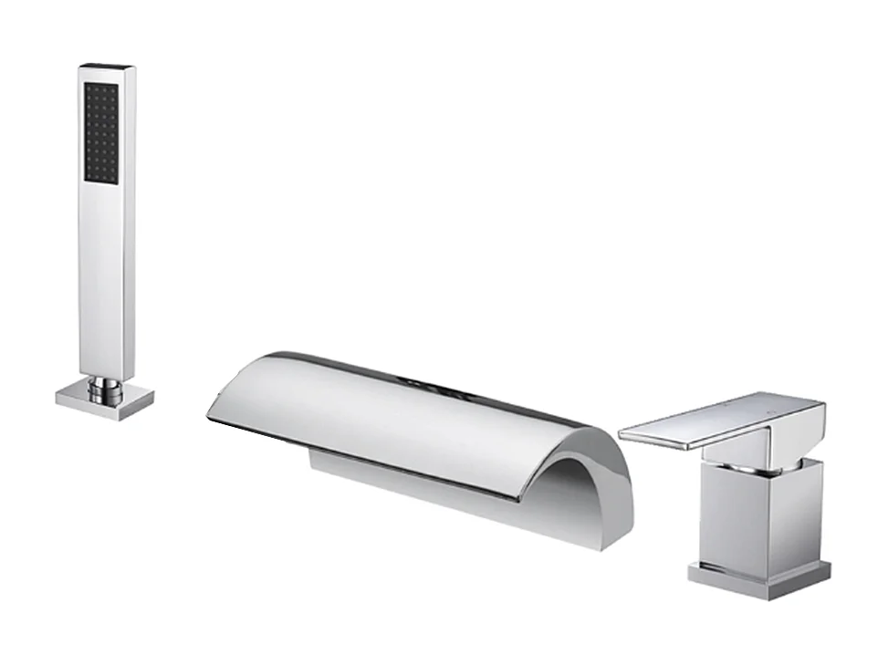 Robinet de baignoire style moderne cascade en Laiton mitigeur avec douchette 3 trous cartouche céramique Chrome