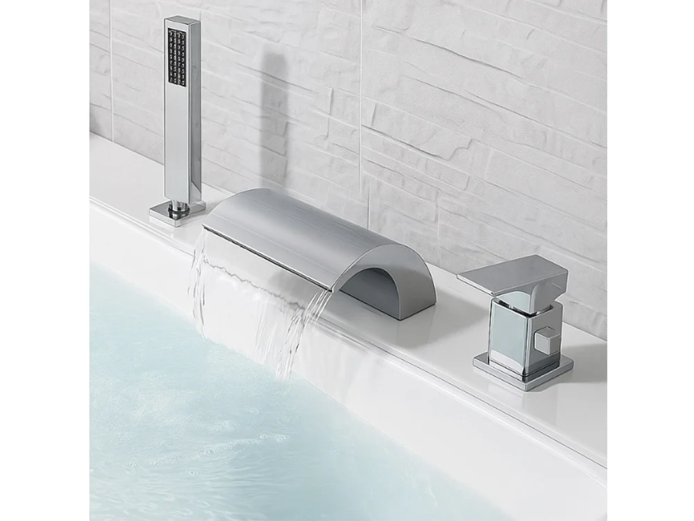 Robinet de baignoire style moderne cascade en Laiton mitigeur avec douchette 3 trous cartouche céramique Chrome