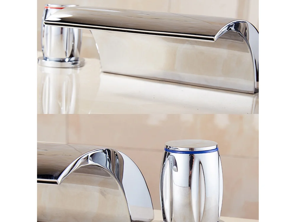 Robinet de baignoire style moderne cascade en Laiton mélangeur avec douchette 5 trous cartouche céramique Chrome