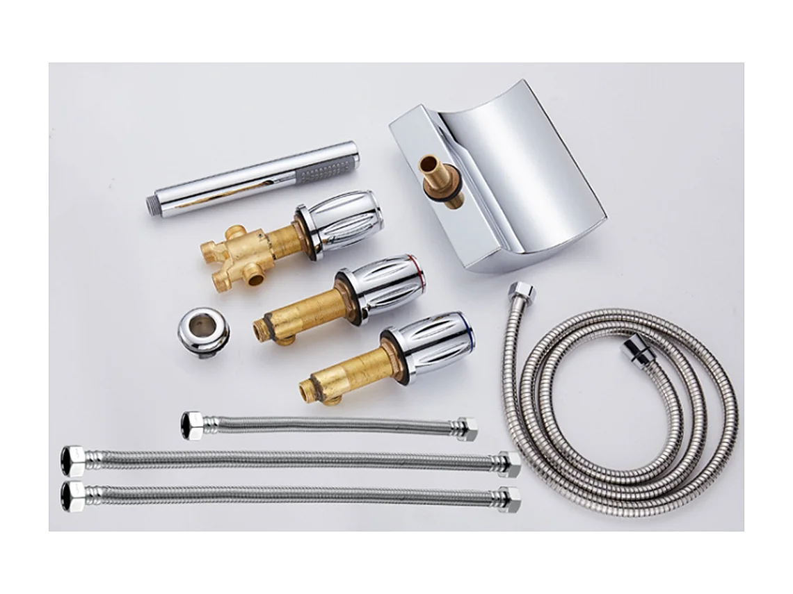 Robinet de baignoire style moderne cascade en Laiton mélangeur avec douchette 5 trous cartouche céramique Chrome