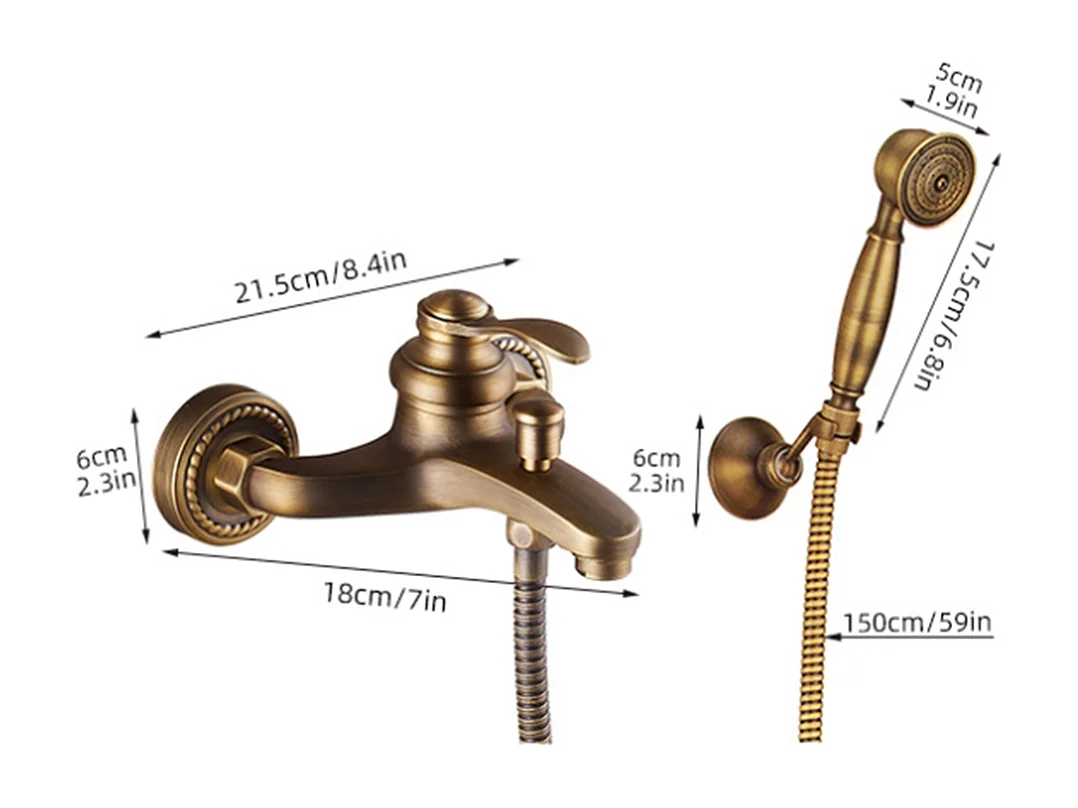 Robinet de baignoire style rétro Vintage simple en Laiton mitigeur avec  douchette mural cartouche céramique cuivre