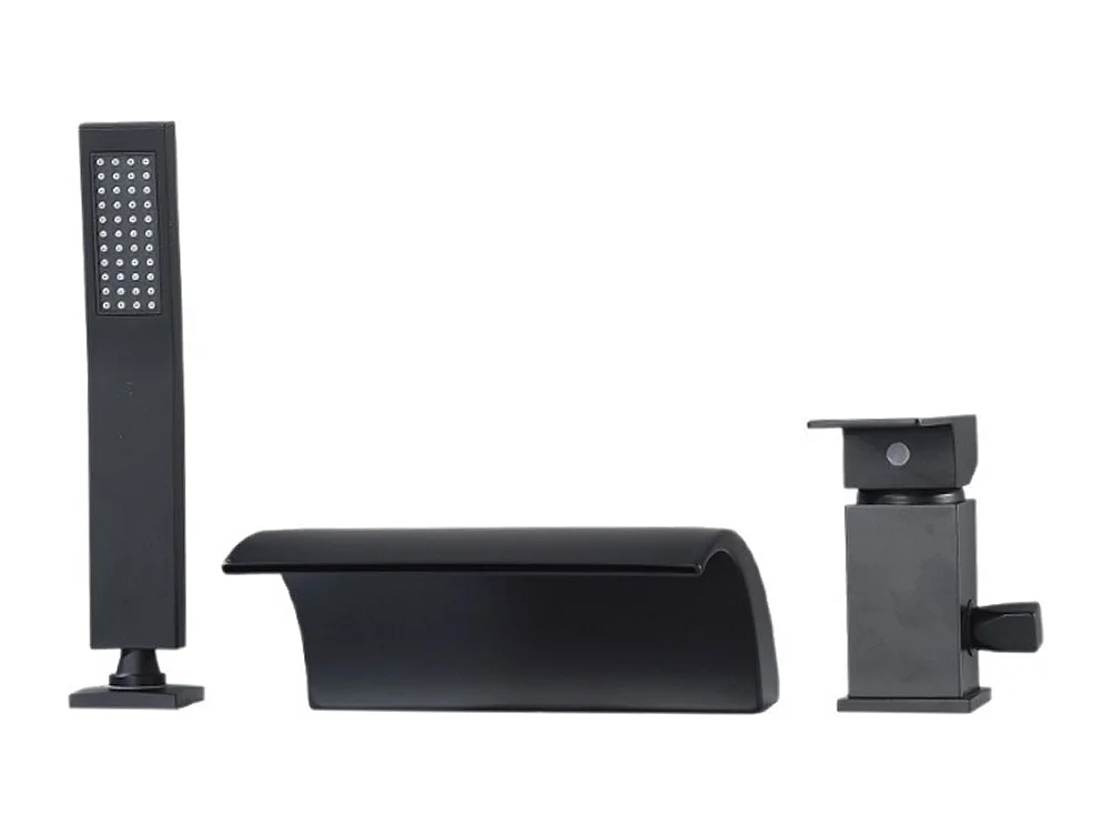 Robinet de baignoire style moderne cascade en Laiton mitigeur avec douchette 3 trous cartouche céramique Noir