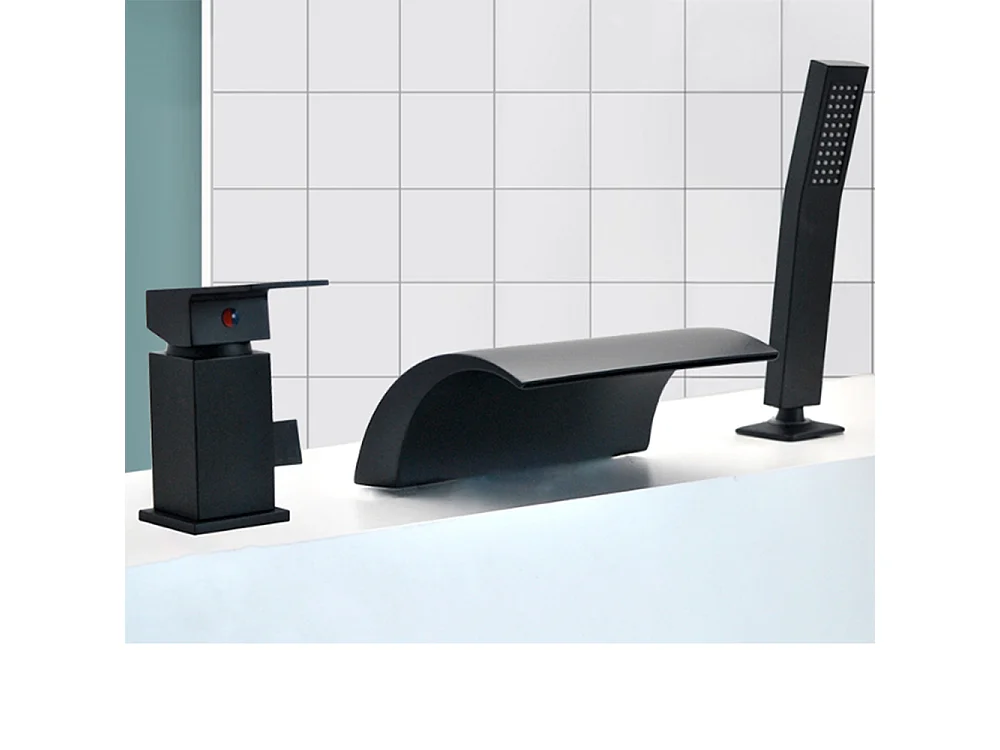 Robinet de baignoire style moderne cascade en Laiton mitigeur avec douchette 3 trous cartouche céramique Noir