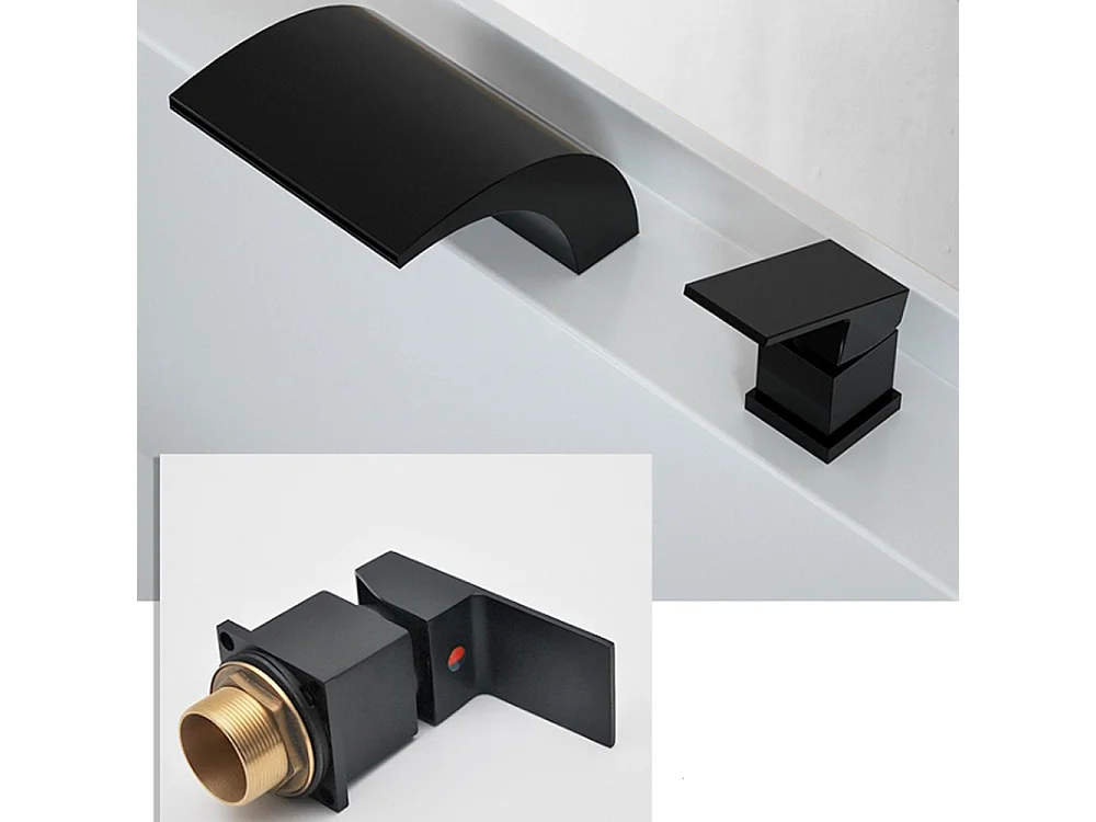 Robinet de baignoire style moderne cascade en Laiton mitigeur avec douchette 3 trous cartouche céramique Noir