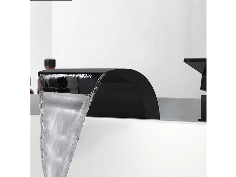 Robinet de baignoire style moderne cascade en Laiton mitigeur avec douchette 3 trous cartouche céramique Noir