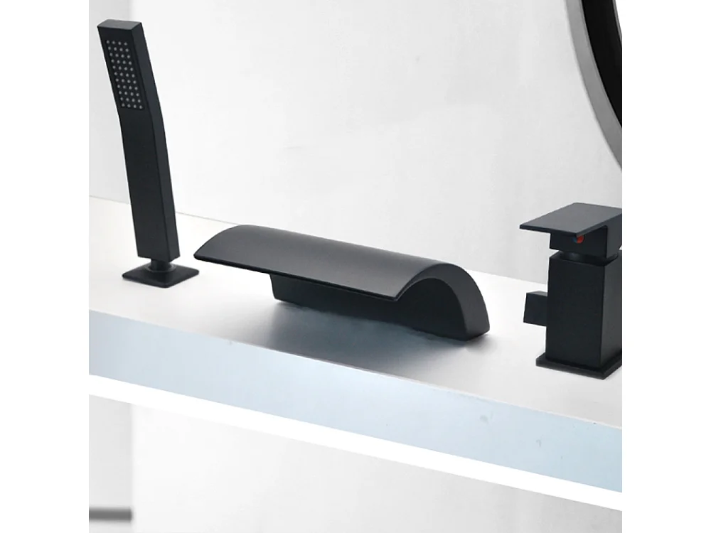 Robinet de baignoire style moderne cascade en Laiton mitigeur avec douchette 3 trous cartouche céramique Noir