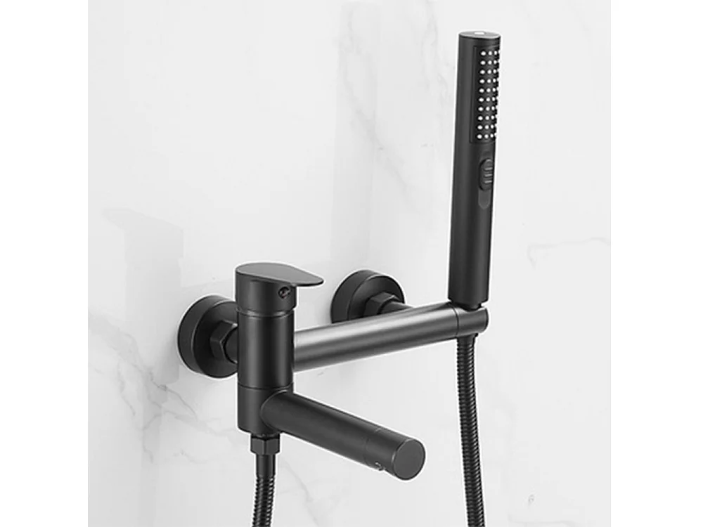 Robinet de baignoire style moderne en Laiton mitigeur avec douchette cartouche céramique Mural Noir