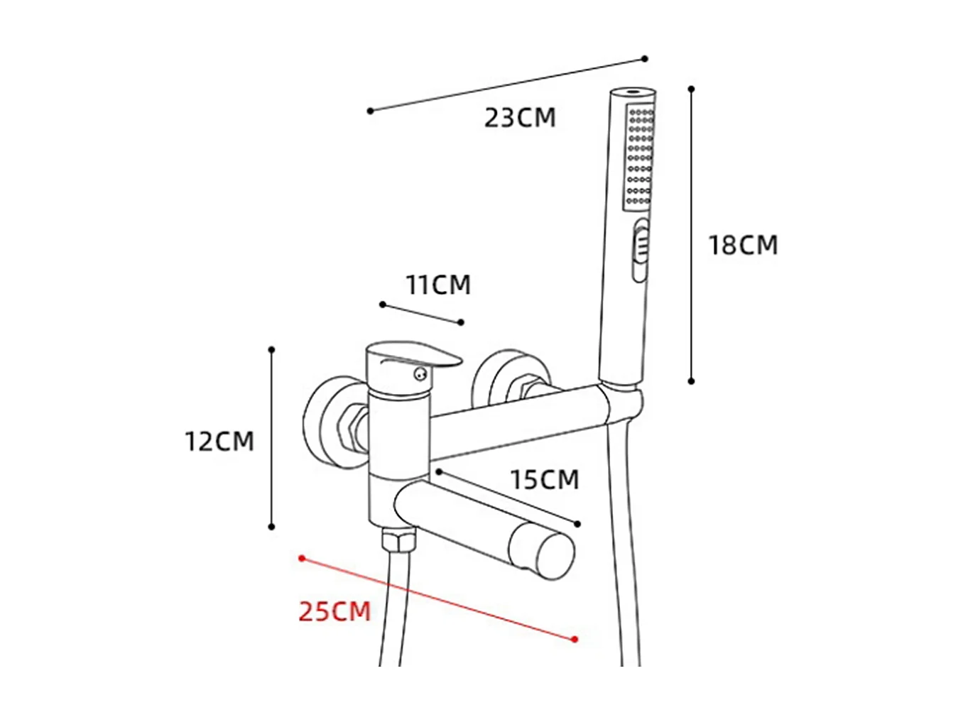 Robinet de baignoire style moderne en Laiton mitigeur avec douchette cartouche céramique Mural Noir
