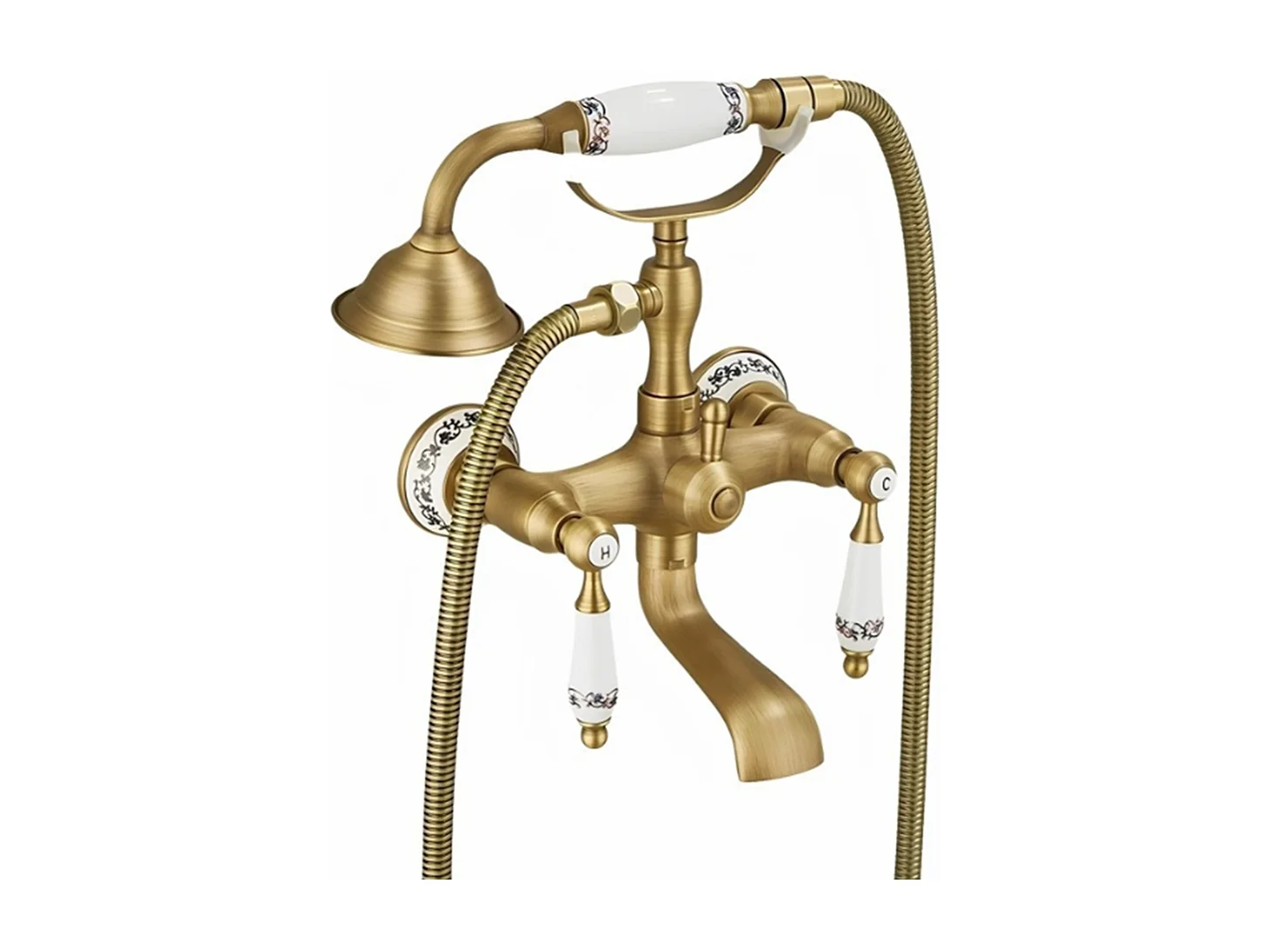 Robinet de baignoire style rétro Vintage en Laiton mélangeur avec Grosse douchette mural céramique cuivre