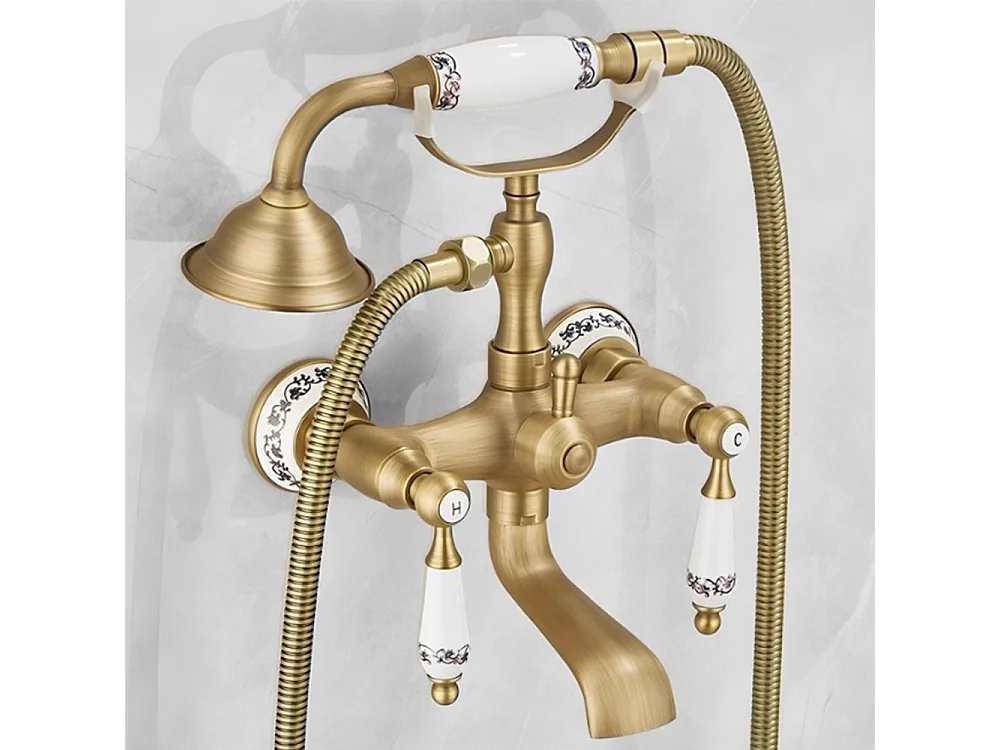Robinet de baignoire style rétro Vintage en Laiton mélangeur avec Grosse douchette mural céramique cuivre