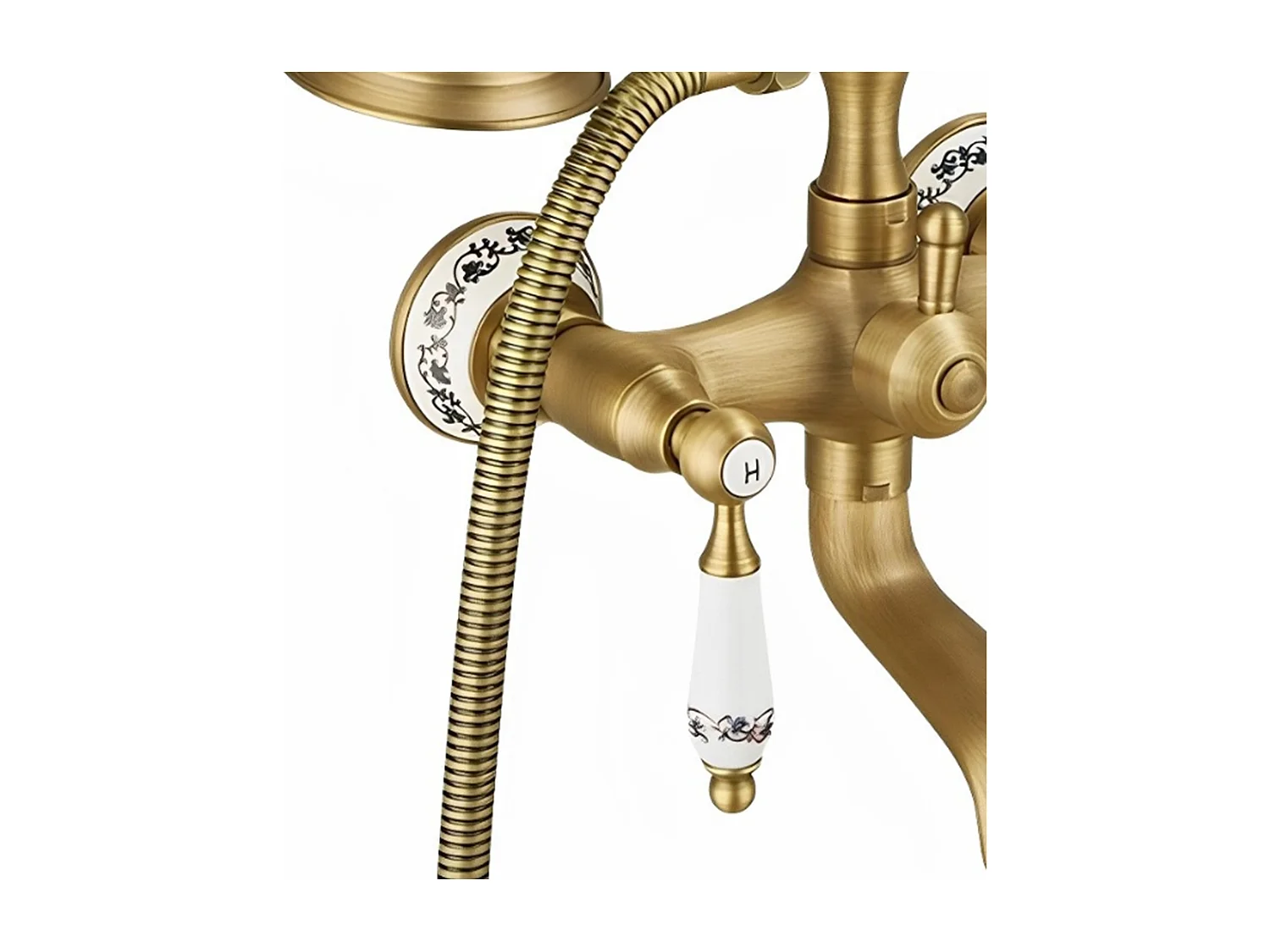 Robinet de baignoire style rétro Vintage en Laiton mélangeur avec Grosse douchette mural céramique cuivre