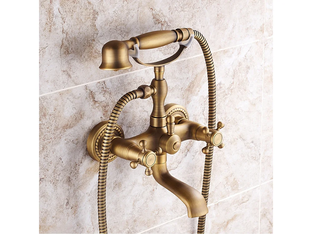 Robinet de baignoire style rétro Vintage en Laiton mélangeur avec douchette mural cartouche céramique cuivre