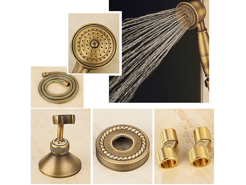 Robinet de baignoire style rétro Vintage en Laiton mélangeur avec douchette mural cartouche céramique cuivre