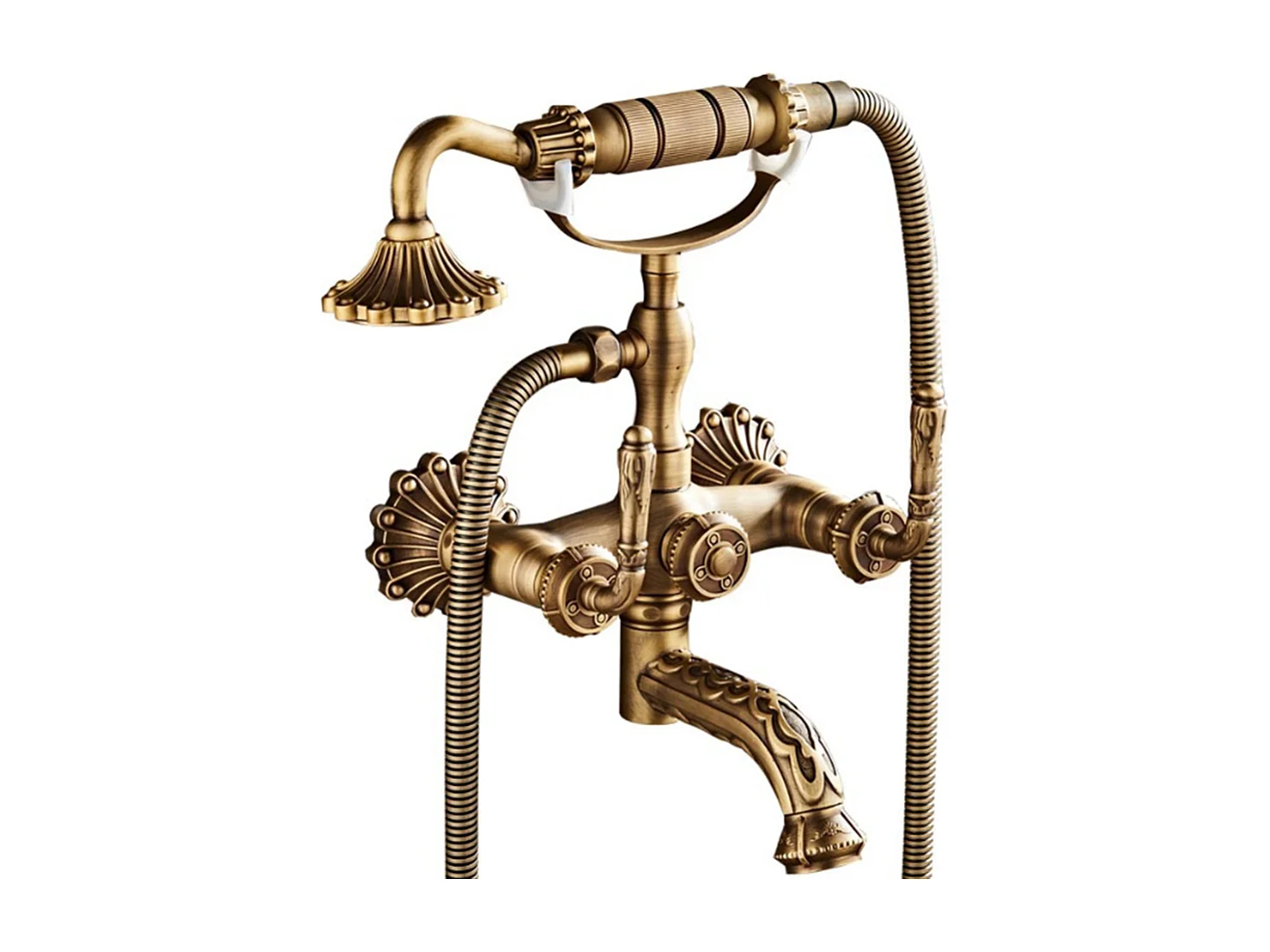 Robinet de baignoire style rétro Vintage Royale en Laiton mélangeur avec Grosse douchette mural cartouche céramique cuivre