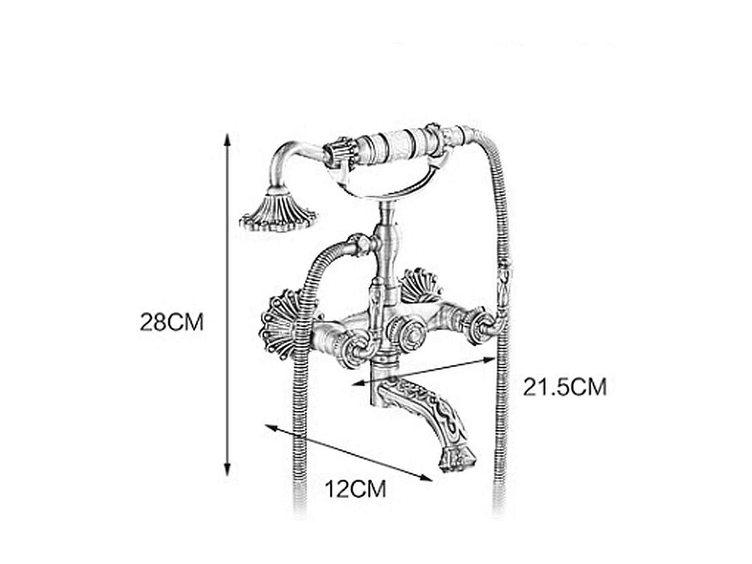 Robinet de baignoire style rétro Vintage Royale en Laiton mélangeur avec Grosse douchette mural cartouche céramique cuivre