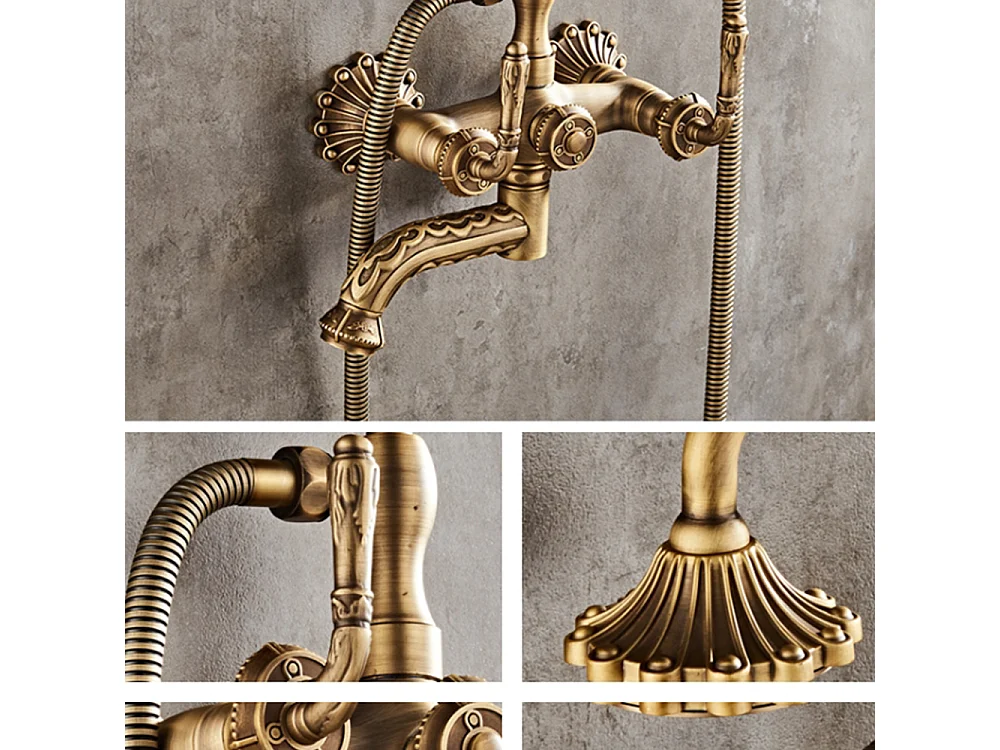 Robinet de baignoire style rétro Vintage Royale en Laiton mélangeur avec Grosse douchette mural cartouche céramique cuivre