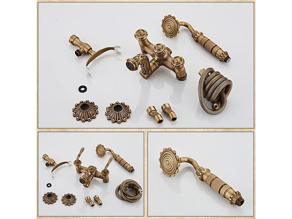 Robinet de baignoire style rétro Vintage Royale en Laiton mélangeur avec Grosse douchette mural cartouche céramique cuivre