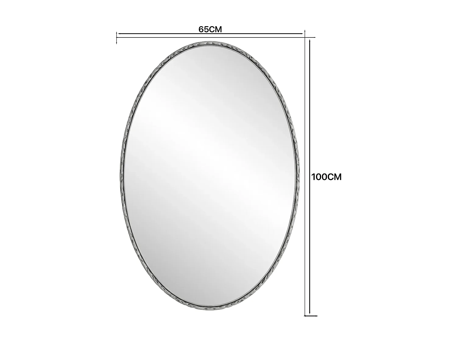 Miroir mural pour salle de bains 100x65cm Miroir de coiffeuse décoration arqué pour salon chambre à coucher et entrée ovale Argent