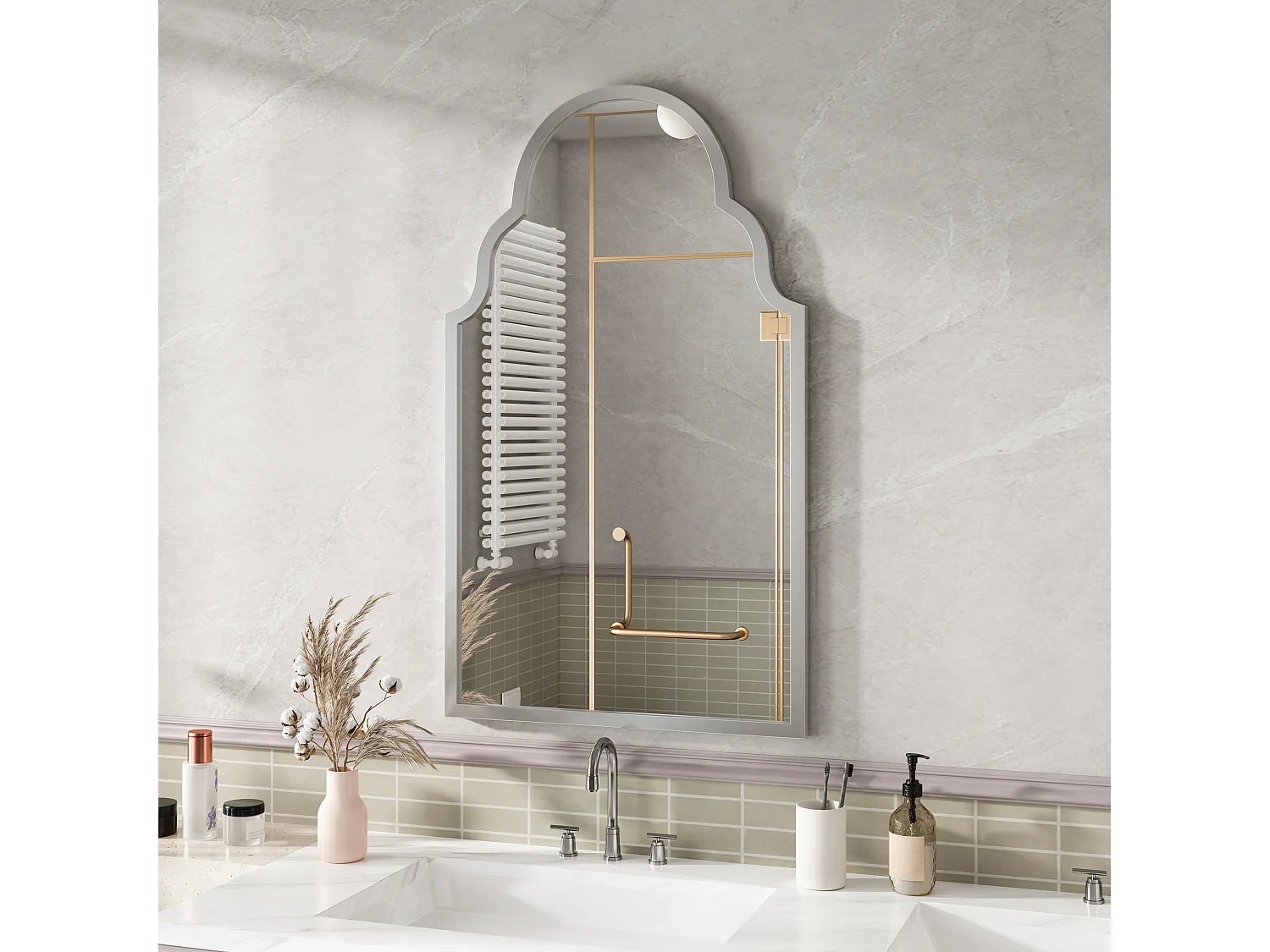 Miroir mural pour salle de bains 101x61cm Miroir de coiffeuse décoration pour salon chambre à coucher et entrée Argent