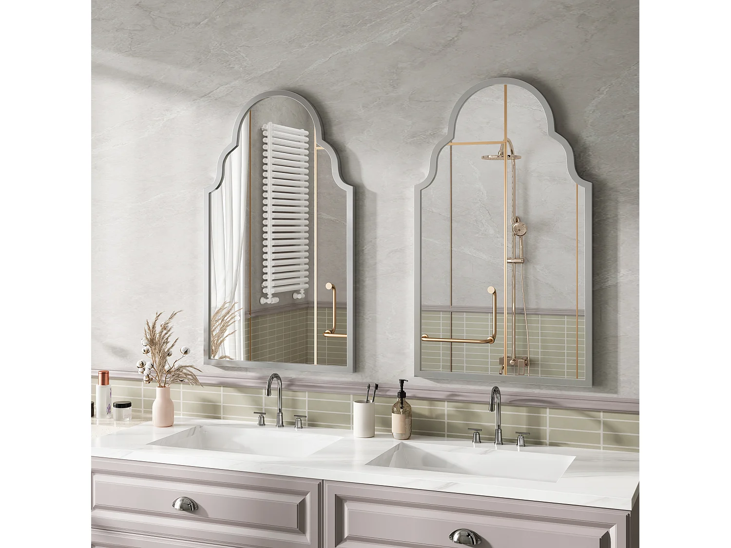 Miroir mural pour salle de bains 101x61cm Miroir de coiffeuse décoration pour salon chambre à coucher et entrée Argent
