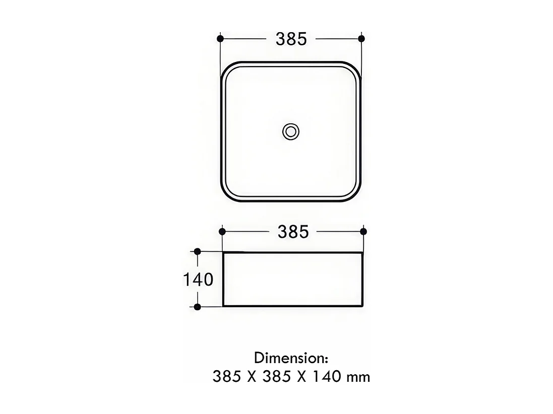 Vasque à poser en céramique lavabo perçage forme rectangle Noir avec Bonde Siphon 385x385x140mm