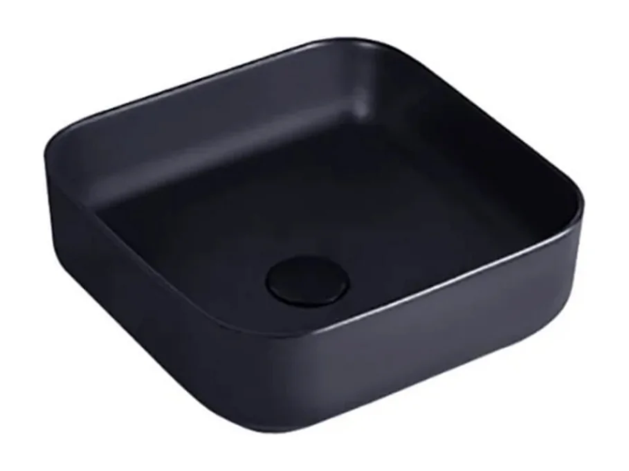 Vasque à poser en céramique lavabo perçage forme rectangle Noir avec Bonde Siphon 385x385x140mm